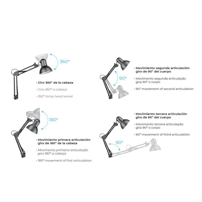 Edm Flexo Arquitecto Melbourne con Mordaza de Fijación Color Blanco E27 60W 1