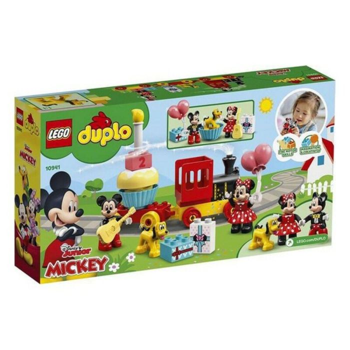 LEGO DUPLO 10941 Tren de Cumpleaños de Mickey y Minnie - Juguete de Construcción para Bebés con Figuras Disney, Pastel y Globos 1