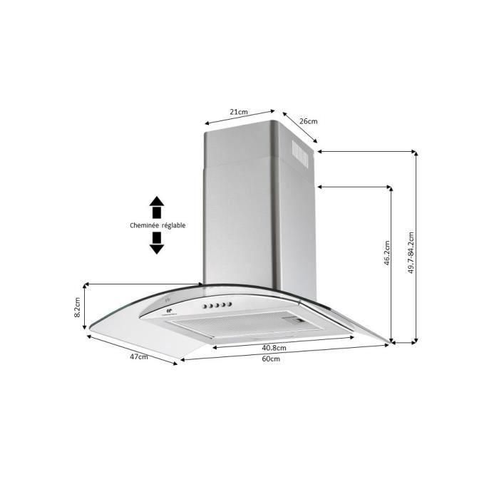 Continental Edison Decorative Hood - L60 cm - vidrio de acero inoxidable 4 Continental Edison Decorative Hood - L60 cm - vidrio de acero inoxidable 4