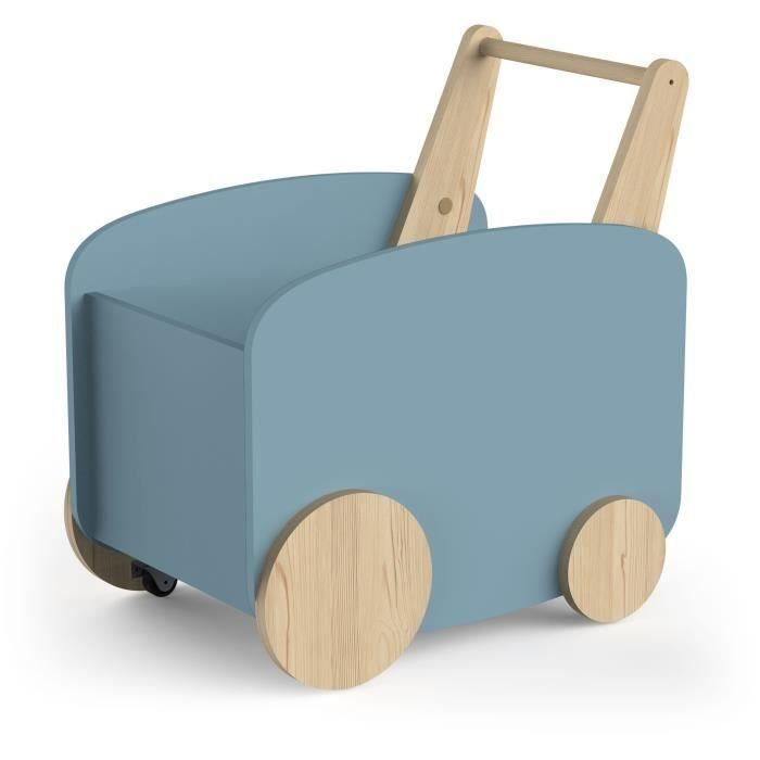 Carro de almacenamiento con ruedas - FIRMIANA - Estilo escandinavo - Azul tormenta y madera natural - 49,8 x 35 x 52,5 cm - DEMEYERE