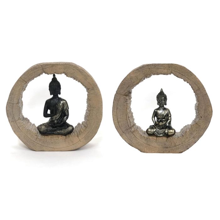 DKD Home Decor Figura Decorativa Buda Tronco de Resina Negro Natural Set 2 Unidades Surtidas 18.5 Alto x 20.5 Ancho x 6 Largo cm