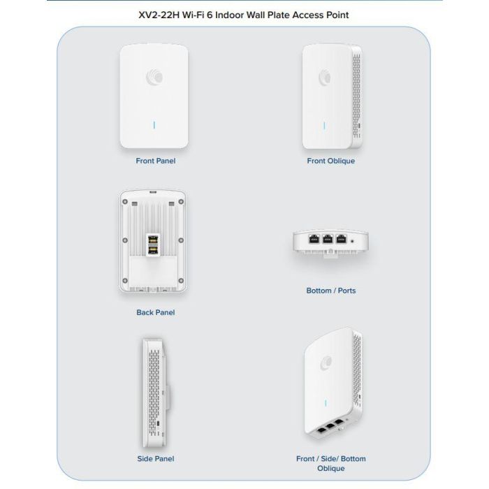 Cambium Networks XV2-22H Wi-Fi 6 Wall Plate Indoor Access Point para hoteles, residencias y MDU con puertos Ethernet y PoE-out 11