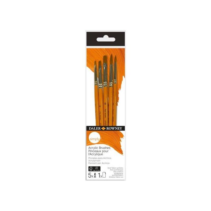 Pincel Daler Rowney Simply Acrilico Mango Corto #2 Set De 5