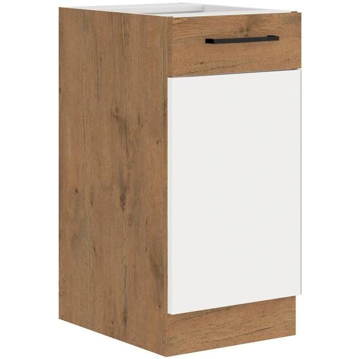 ROCK - Columna - Roble Lancelot y melamina blanco brillo - 40 cm - 1 puerta batiente 1 ROCK - Columna - Roble Lancelot y melamina blanco brillo - 40 cm - 1 puerta batiente 1