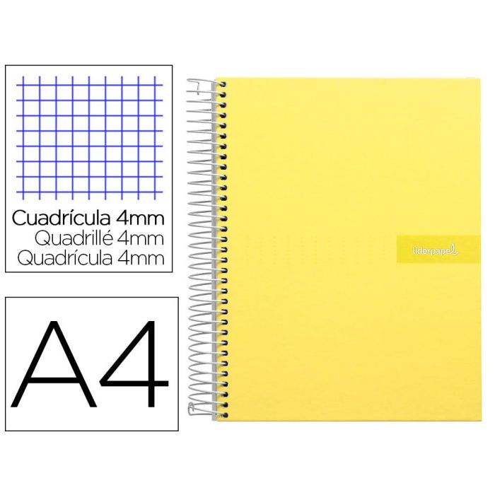 Cuaderno Espiral Liderpapel A4 Crafty Tapa Forrada 80H 90 gr Cuadro 4 mm Con Margen Color Amarillo 5 unidades