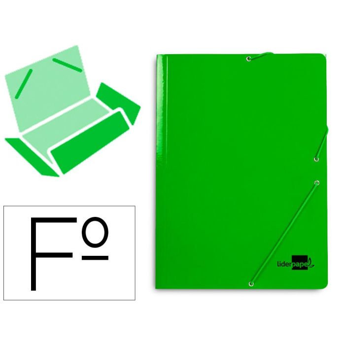 Carpeta Liderpapel Gomas Folio 3 Solapas Carton Plastificado Color Verde