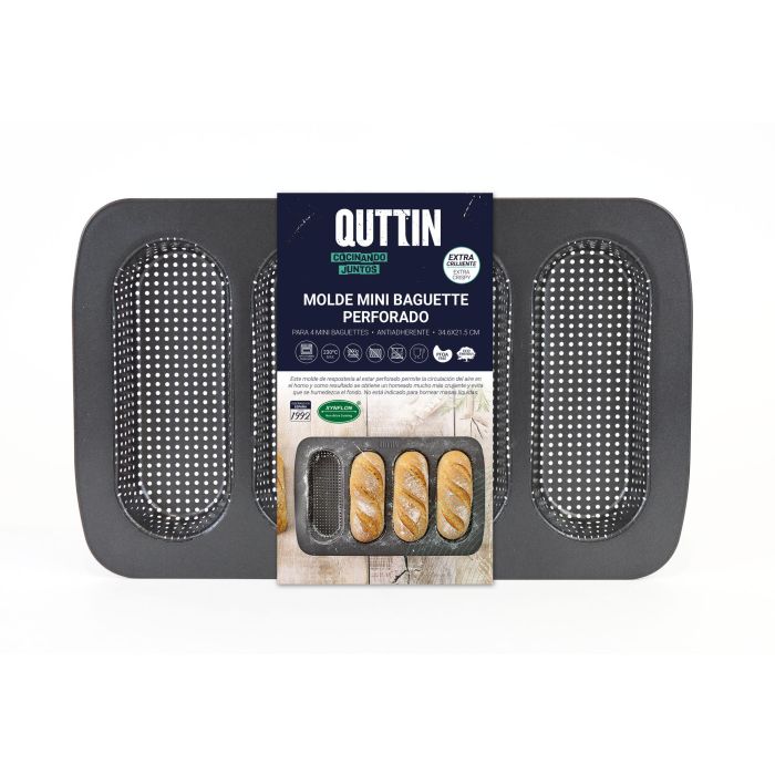 Quttin Molde para 4 Baguettes Perforado, 34.6 x 21.5 x 3 cm, Grosor 0.5 mm (12 Unidades) 8