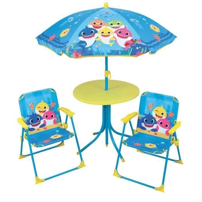 FUN HOUSE Baby Shark Muebles de jardín - 1 mesa H.46xø46 cm, 2 sillas H.53xW.38.5xD.37.5 cm y 1 sombrilla H.125 x ø100 cm 1 FUN HOUSE Baby Shark Muebles de jardín - 1 mesa H.46xø46 cm, 2 sillas H.53xW.38.5xD.37.5 cm y 1 sombrilla H.125 x ø100 cm 1