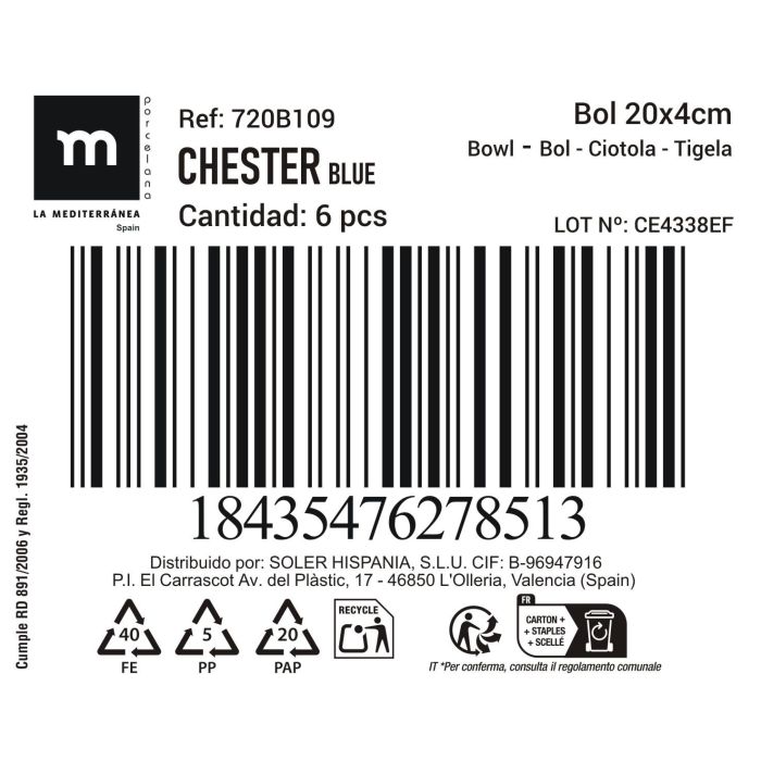 Bol Chester Blue 20 cm x 4 cm - Inde (12 Unidades) 2 Bol Chester Blue 20 cm x 4 cm - Inde (12 Unidades) 2