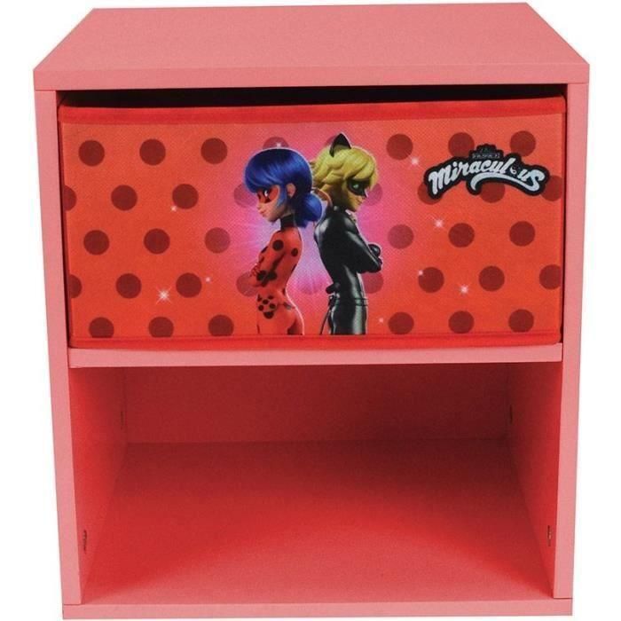 Fun House Miraculus Ladybug junto a la cama con el cajón H.36 x L.33 x D. 30 centimetros