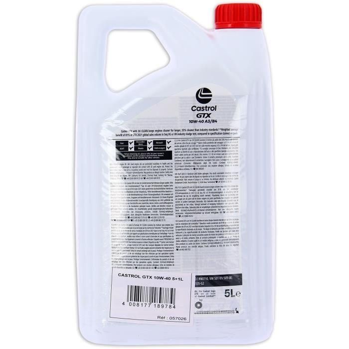 Aceite de motor - CASTROL GTX - 10W-40 A3/B4 - 5L+1L - 057026 5 Aceite de motor - CASTROL GTX - 10W-40 A3/B4 - 5L+1L - 057026 5