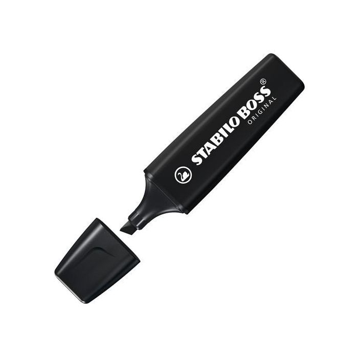 Stabilo Marcador Boss Original Naturecolors Negro (10 Unidades) con Tecnología Antisecado, Recargable, 2 Anchos de Trazo (2+5mm) (10 Unidades)