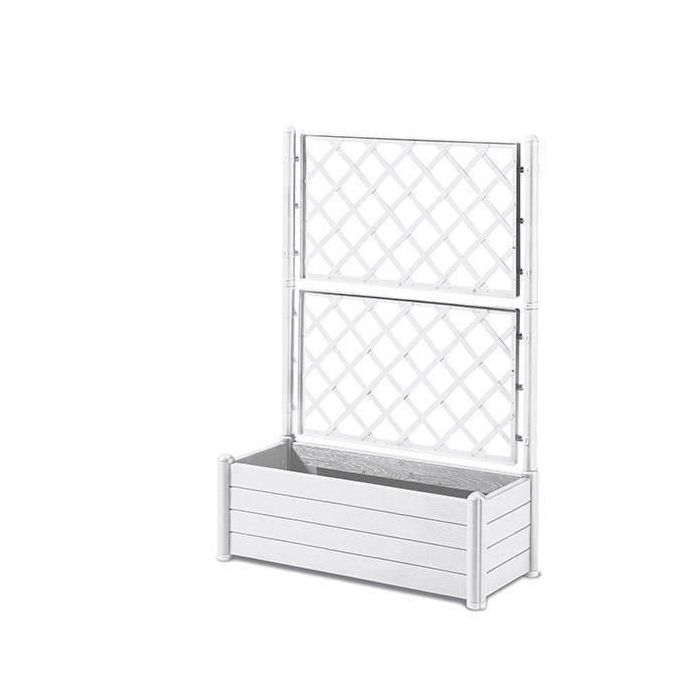 Stefanplast Macetero Rectangular con Enrejado para Flores, Diseño Efecto Madera, Medidas 100x43xH142 cm, Gran Capacidad 80 Litros, Color Blanco