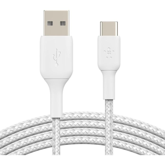 Belkin CAB002BT1MWH Cable USB-A a USB-C Trenzado de 1 m, Color Blanco, Conexión Plug and Play, Macho/Macho