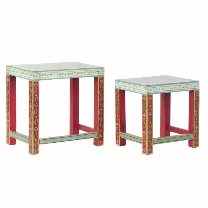 Mesita Auxiliar Indio DKD Home Decor Natural Multicolor 30 x 45 x 45 cm Set de 2 Mesita Auxiliar Indio DKD Home Decor Natural Multicolor 30 x 45 x 45 cm Set de 2