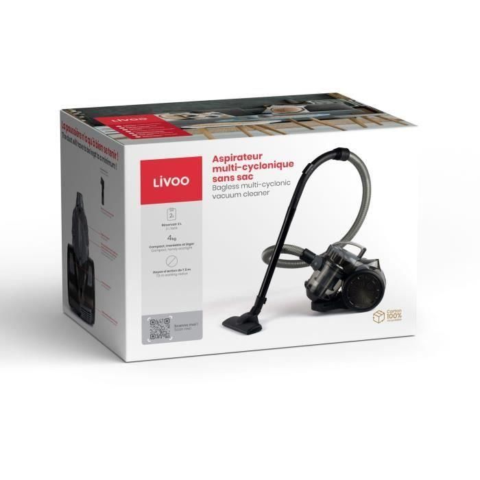 Aspiradora multiciclónica - LIVOO DOH105G - 700 W - 2 L - Filtro lavable - 78 dB - Gris 4 Aspiradora multiciclónica - LIVOO DOH105G - 700 W - 2 L - Filtro lavable - 78 dB - Gris 4