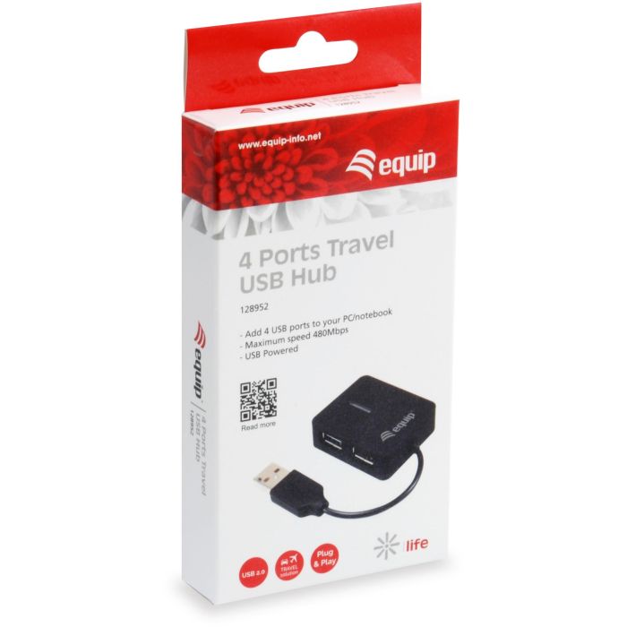 EQUIP Hub USB 128952 4 Puertos USB 2.0 Negro 480Mbps 1