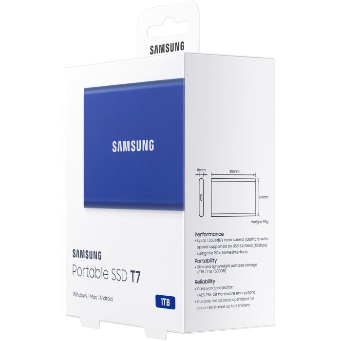 Samsung MU-PC1T0H/WW Disco SSD Portátil T7 Touch 1TB USB 3.2 Gen2 NVMe 1050MB/s Lectura Azul Compacto y Resistente a Caídas 2