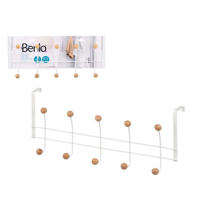 Berilo Percha 10 Colgadores de Metal y Bambú Blanca 48x7x23 cm (12 Unidades)