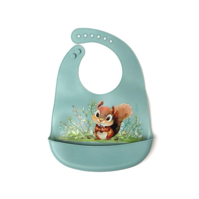 KioKids Babero de Silicona Ajustable para Bebé +6 Meses con Bolsillo Recogemigas, Diseño Ardilla Salvaje Color Salvia 2 KioKids Babero de Silicona Ajustable para Bebé +6 Meses con Bolsillo Recogemigas, Diseño Ardilla Salvaje Color Salvia 2