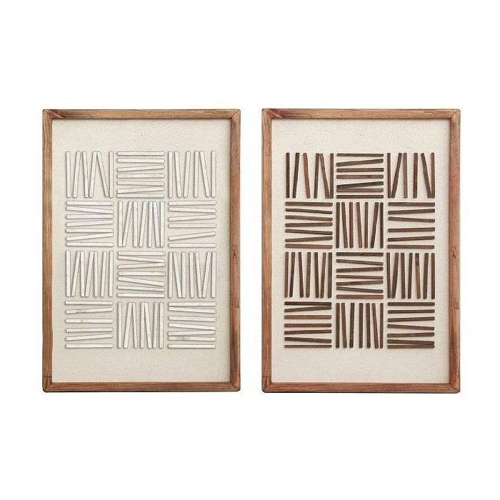DKD Home Decor Cuadro Moderno de Madera Reciclada Pino Blanco Natural 42x62 cm (2 Unidades)