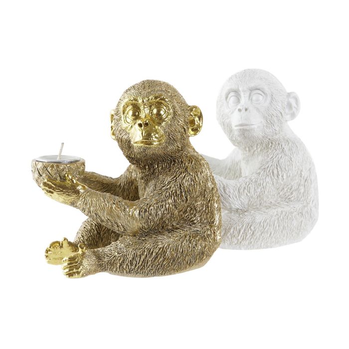 DKD Home Decor Figura Colonial de Mono de Resina Dorado Blanco 10.5 x 14 x 14 cm (4 Unidades) Diseños Surtidos 1