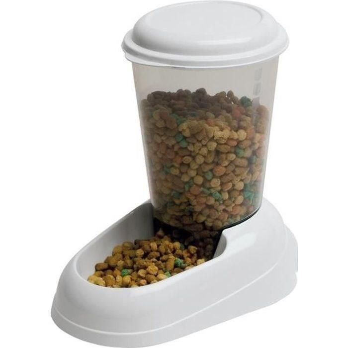 Ferplast Zenith 3L Dispensador de Alimentos Plástico Blanco para Perros y Gatos, 3 Litros, Depósito Transparente, Antideslizante 29.2x20.2x28.8cm