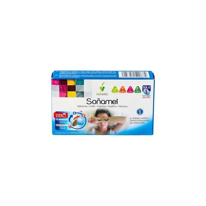 NOVADIET Soñamel 30 comprimidos - Melatonina, GABA, Valeriana, Pasiflora y Vitaminas para conciliar y mejorar el sueño