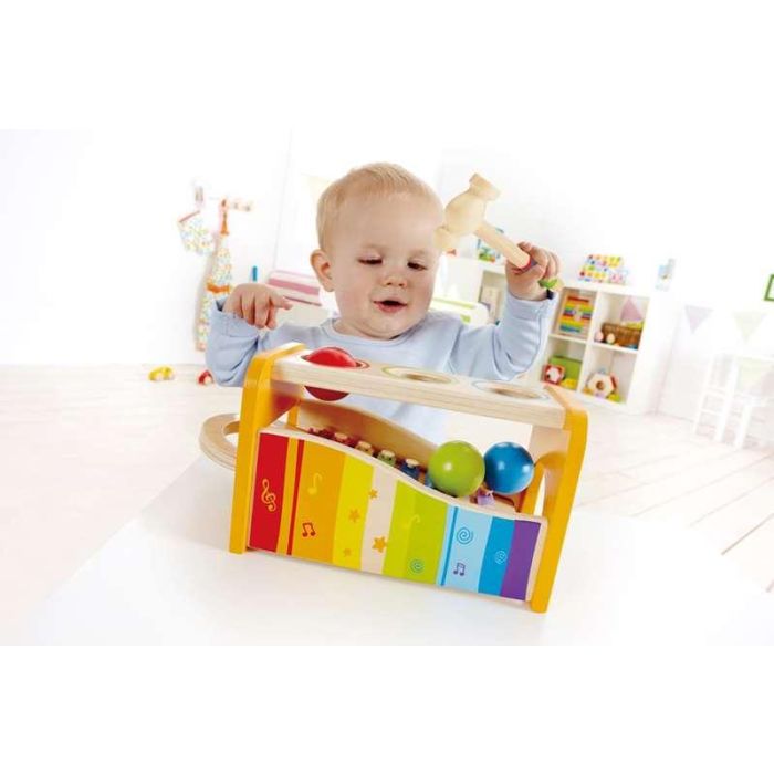 Hape Banco de Musica con Xilofono de Madera, Banco de Juego para Golpear Bolas, 24x15x13,5 cm 3