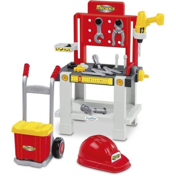 Ecoiffier Super Pack Mecánico con Banco de Trabajo, Carretilla, Casco y 19 Herramientas de Juguete para Niños +18 Meses 1