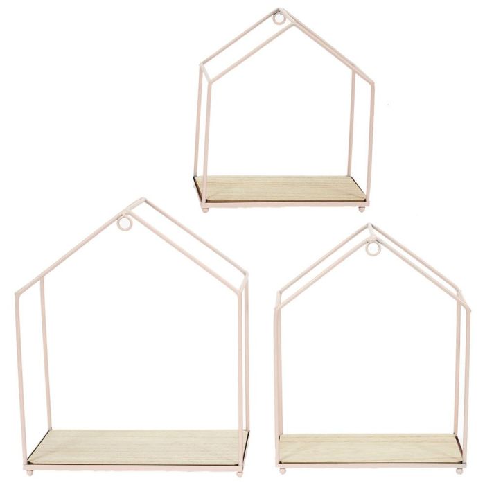Home Deco Factory Juego de 3 Estantes Casa Rosa para Colgantes Rosa Metal y Madera 23x13x28 cm 0 Home Deco Factory Juego de 3 Estantes Casa Rosa para Colgantes Rosa Metal y Madera 23x13x28 cm 0