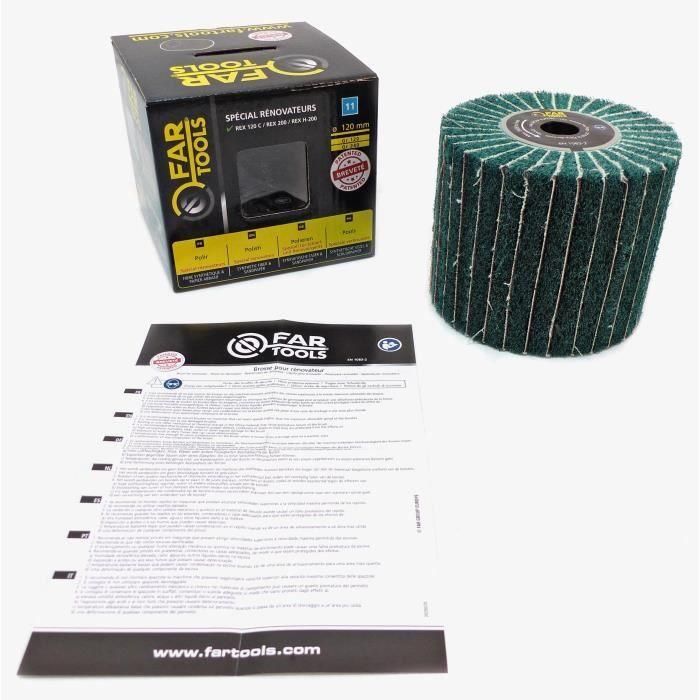 Fartools Cepillo de Fibra Sintética y Cuchillas Abrasivas Ø120mm L100mm Grano A240/A120 para Lijar Pulir Satinar Madera y Metal 2 Fartools Cepillo de Fibra Sintética y Cuchillas Abrasivas Ø120mm L100mm Grano A240/A120 para Lijar Pulir Satinar Madera y Metal 2