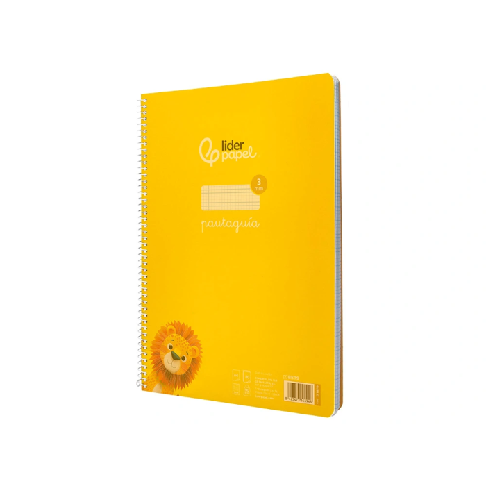Liderpapel Cuaderno Espiral A4 Pautaguía Tapa Plástico 80 Hojas 90gr Cuadro Pautado 3mm Con Margen Color Amarillo 3