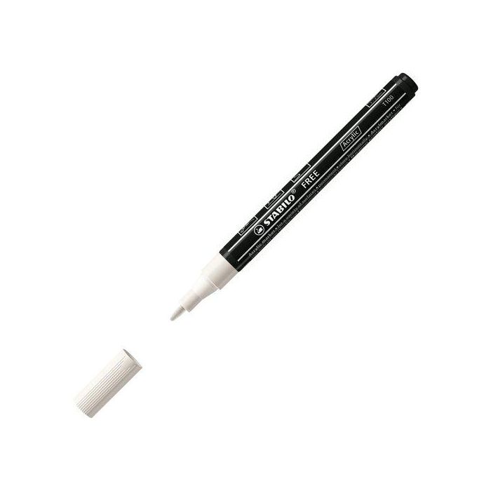 Marcador Acrylic Stabilo Free T100 Arty Line 1-2 Mm Blanco Puro (700) 5 unidades