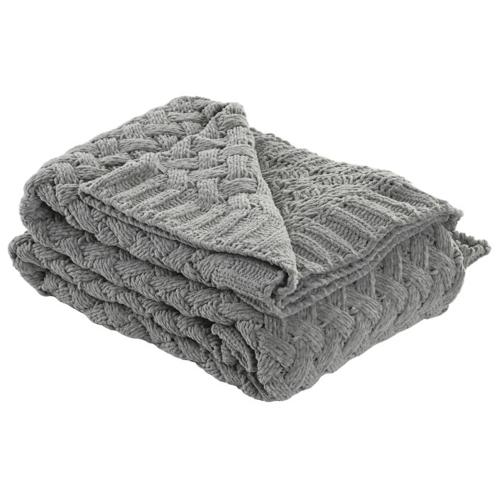 DKD Home Decor 2c25 Manta de Poliéster de Punto para Sofá Gris Claro Urban 170 x 130 cm 400 gsm (2 Unidades)