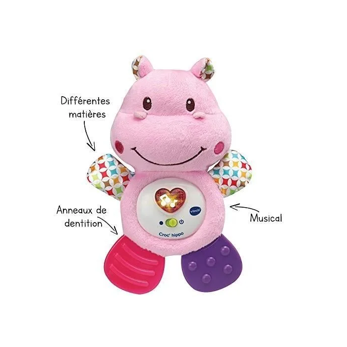 Vtech Baby Croc'hippo rosa - Sonajero musical para bebé con texturas y música 3