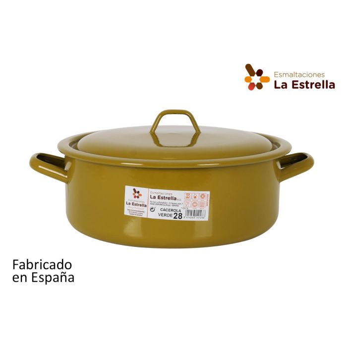 Cacerola Esmaltada con Tapa 28 cm Verde - La Estrella (6 Unidades) Cacerola Esmaltada con Tapa 28 cm Verde - La Estrella (6 Unidades)