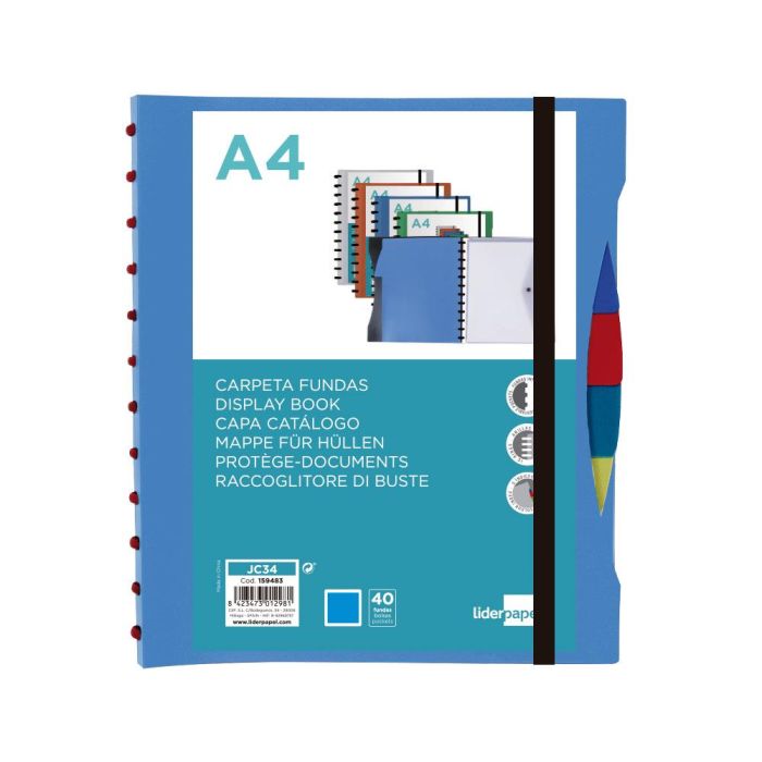 Carpeta Liderpapel A4 Con 40 Fundas Intercambiables 5 Sep Sobre Y Gomilla Portada Y Lomo Personalizable Azul 1