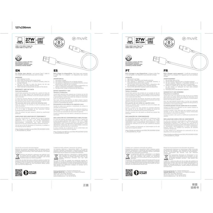 muvit for change cable USB a Tipo C 3A/27W 1.2m negro 1 muvit for change cable USB a Tipo C 3A/27W 1.2m negro 1