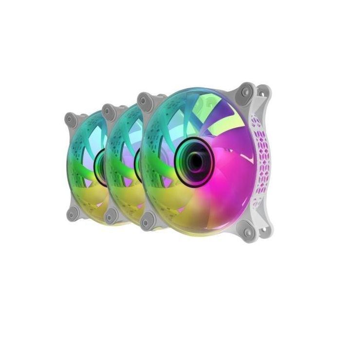 Mars Gaming MF-3DKITW Pack 3 Ventiladores 12cm ARGB Espejo Infinito 3D con HUB, Mando, Controlador Iluminado, Compatible PC Blanco 3