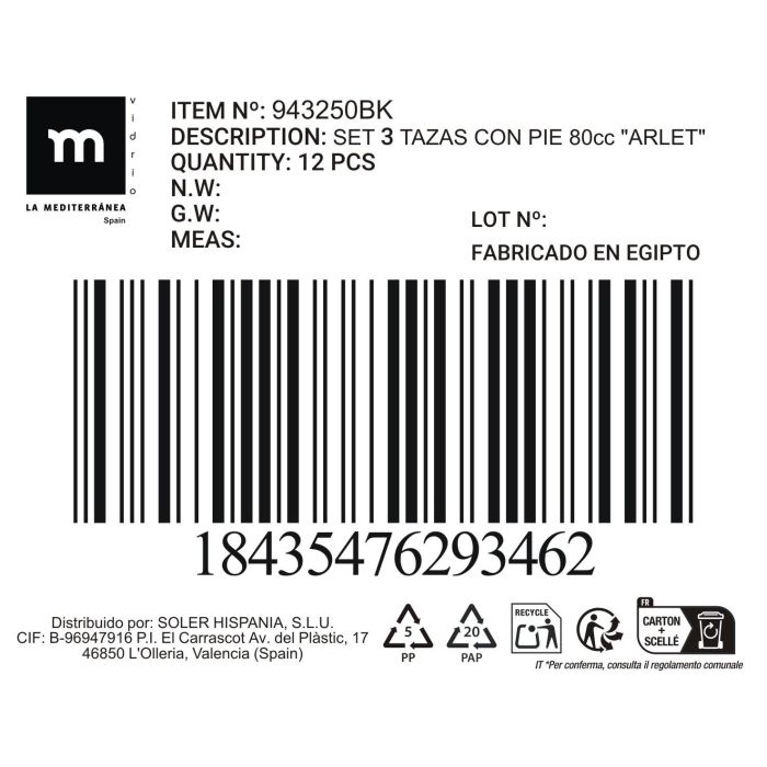 Set 3 Tazas Con Pie 80Cc "Arlet" (12 Cajas) 5