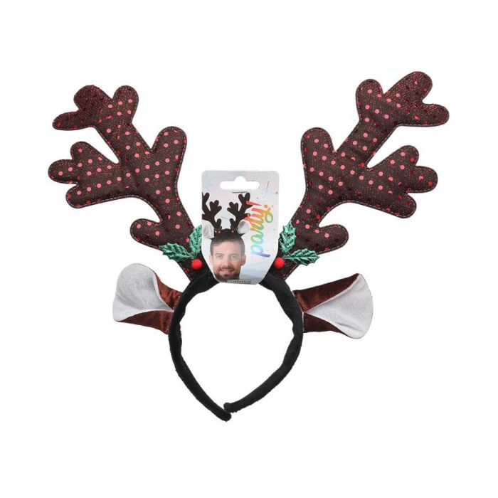 Diadema Cuernos De Reno Con Orejas Y Hojas Navideñas para Fiestas y Disfraces 1