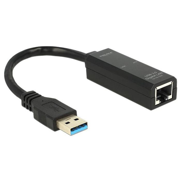 DeLOCK 62616 Adaptador USB 3.0 a Gigabit Ethernet LAN, 10/100/1000 Mbit/s, Conexión por cable, Plug & Play, Negro