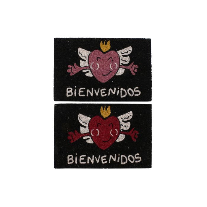 DKD Home Decor Felpudo Negro Rojo Fibra Coco y Goma Corazón 40x60x1.5 cm (2 Unidades) 0 DKD Home Decor Felpudo Negro Rojo Fibra Coco y Goma Corazón 40x60x1.5 cm (2 Unidades) 0