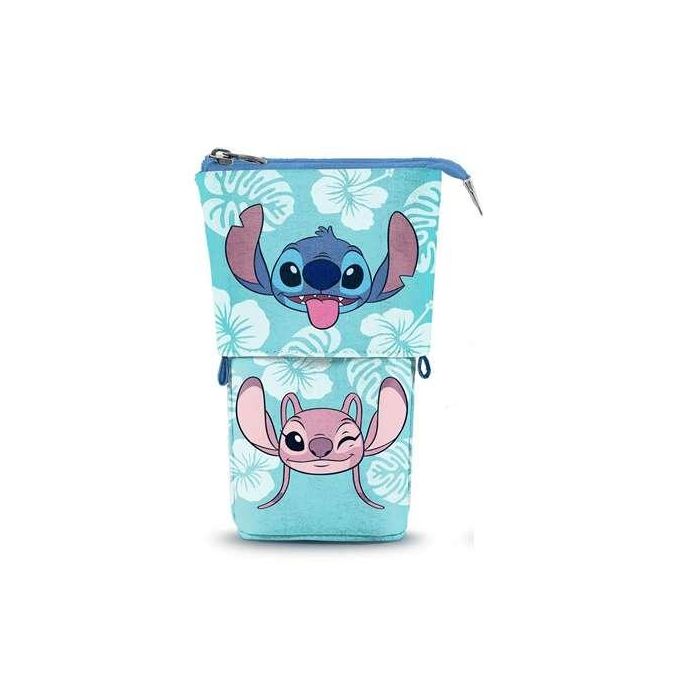 Disney Lilo y Stitch Estuche Portatodo Vertical Azul con Cremallera + 2 Bolígrafos de Gel Borrables Tinta Azul