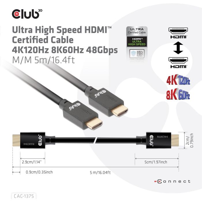 Club3D A -> A 2.1 Cable HDMI Ultra High Speed 10K HDR 5m 5 Club3D A -> A 2.1 Cable HDMI Ultra High Speed 10K HDR 5m 5