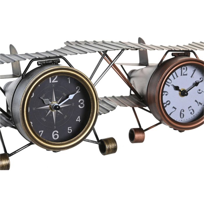 DKD Home Decor Reloj Sobremesa Loft Dorado Plateado Hierro Cristal con forma de Avion 21 x 14 x 35 cm (2 Unidades) 1