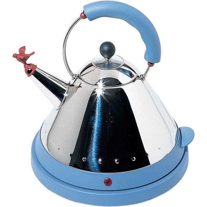 Alessi MG32 Hervidor Eléctrico de Agua Azul en Acero Inoxidable 18/10, Diseño Michael Graves, Inalámbrico