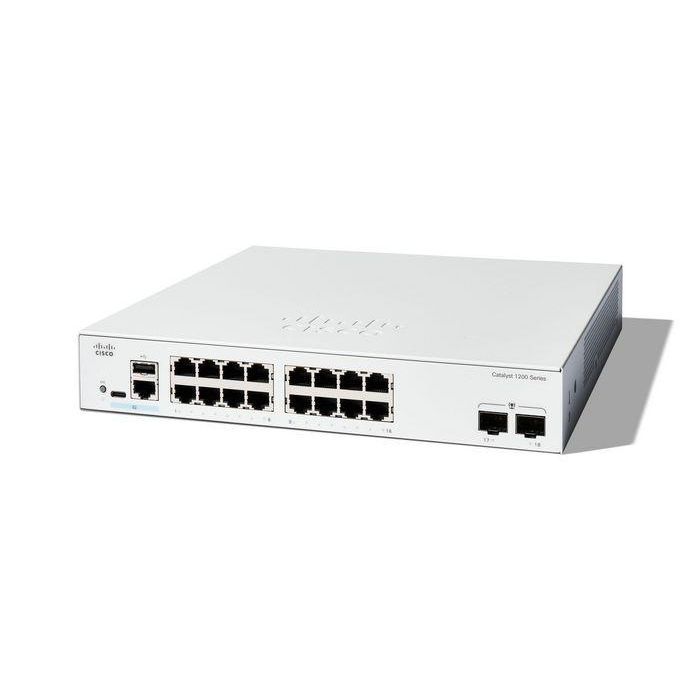 Cisco C1200-16T-2G Smart Switch, 16 puertos GE, 2 SFP 1GE, Protección por vida limitada, Red Pequeña Empresa, Seguridad