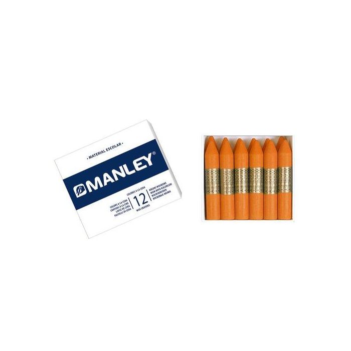 Manley Lápices de cera unicolor naranja N.6, caja de 12 unidades, suaves y resistentes a la luz